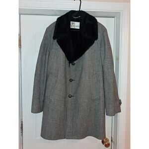 Lakeland 100% Pure Wool Coat Mens Overcoat Fur Sherpa Lined Size 42 VTG READ